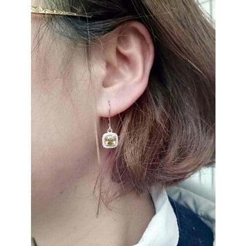 Natural citrine drop earrings 925 silver Natural yellow crystal gemstone earring women classic square drop earrings for party