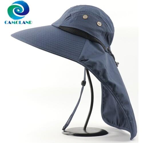 CAMOLAND Summer UPF 50+ Sun Hats For Female Long Wide Brime Boonie Hat With Neck Flap Men Outdoor Breathable Fishing Bucket Hats
