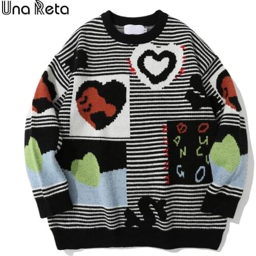 Una Reta Sweater Men New Harajuku Stitching Streetwear Men Clothes Casual Pullover Tops Men Loose Warm Winter Couple Sweaters