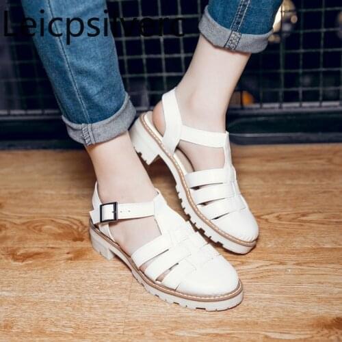 Pumps Spring and autumn The New fashion Round head Buckle Thick heel Low-heeled Womens shoes plus size 34-43