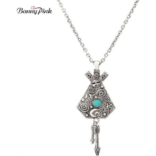 Vintage Indian Totem Pendant Necklace For Women Ethnic Metal Tassel Necklace Chunky Snowman Pendant long Chain Necklace Colliers