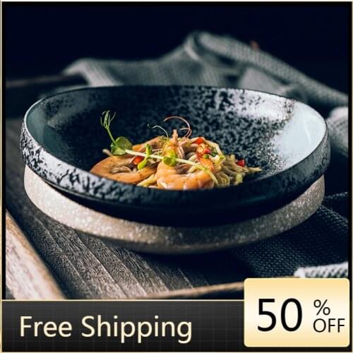 Vintage Kitchen Dinner Plates China Abstract Deep Round Tray Japanese Plate Salad Food Stone Platos Restaurant Plates HX50DP