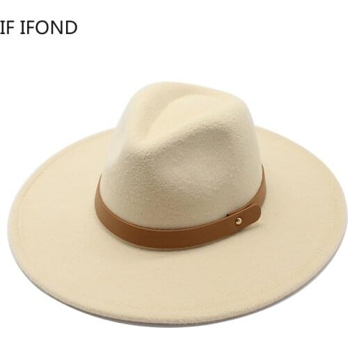 Autumn Winter European American Big edge Felt Fedora Hat Wide Brim Women Faux Woolen Top Jazz Hat