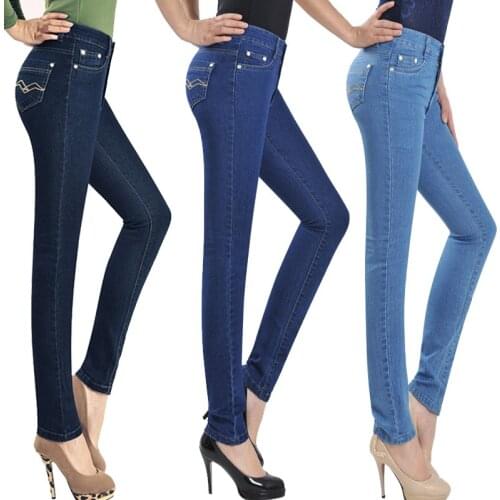Plus size 2019 Vintage Mom Fit High Waist Jeans Elastic Femme Women Washed Blue Denim Skinny Jeans Classic Pencil Pants LU812