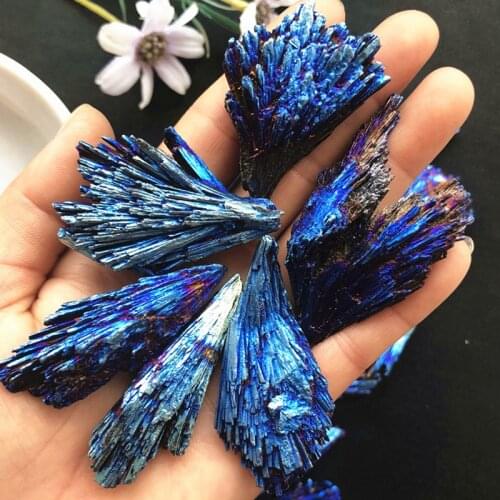 1pcs Stones And Crystal Black Tourmaline Natural Blue Colors And Minerals Blue Titanium Aura Quartz Crystal Tail Decor