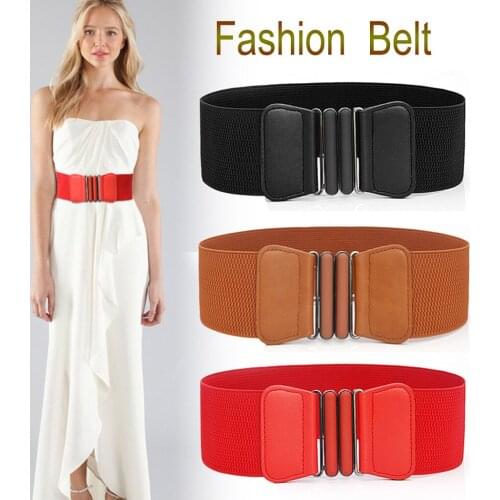 1pcs Fashion Womens Belts Wild Wide Waistband Elastic Stretch Dress Waist Belt Buckle Band Dress Apparel Accessories Cinturon#L