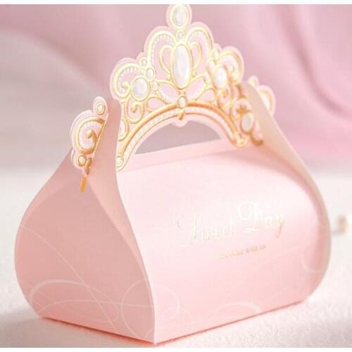20 pieces/lot) Gold Foil Crown Shiny Pink Candy Box Wedding Decorations Bridal Favor Birthday Party Favors Gift Box
