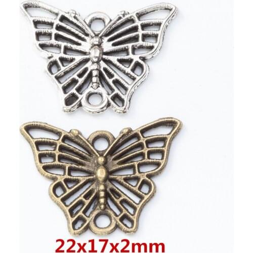 55 pieces of retro metal zinc alloy Butterfly double hanging connector Pendant for DIY handmade jewelry necklace making 8162