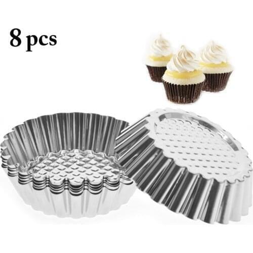 8PCS Stainless Steel Egg Tart Mold Professional Round Shape Cupcake Muffin Mold Reusable Baking Tool Kitchen Cookie Bakeware