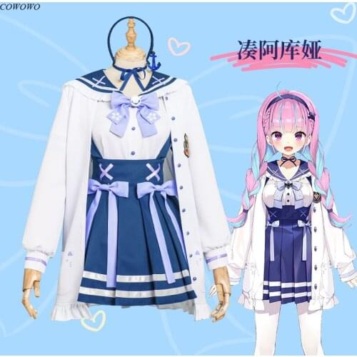 Anime! YouTuber Hololive Vtuber Minato Aqua JK Sailor Suit Lovely Uniform Cosplay Costume Party Outfit Dailydress For Women NEW