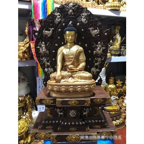 55CM large brass Buddha statue setting platform 30cm high grade gilding Shakyamuni Buddha statue family effective protection