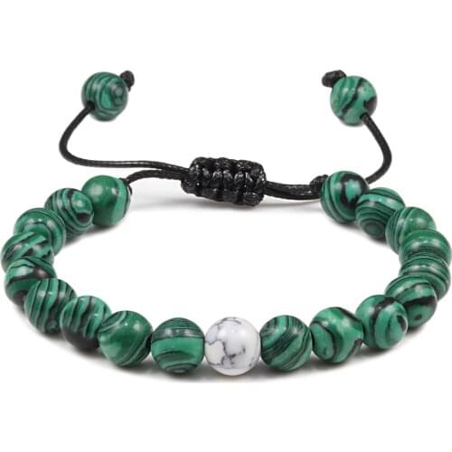 Natural Green Malachite Stone Beads Bracelets Weave Braiding Charm Couple Bracelet for Men Women Yoga Jewellery Best Friend Gift