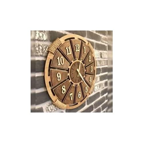 Wooden Wall Clock With Wicker Details
