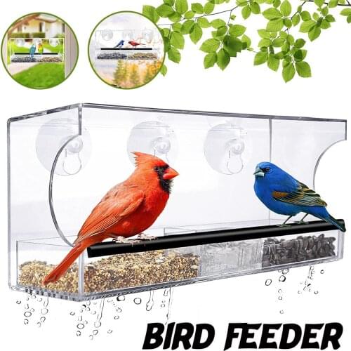 Clear House Window Bird Feeder Birdhouse With Suction Outdoor Garden Feeding