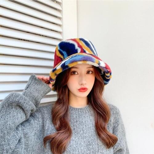 Fashion Adjustable Imitation Lamb Wool Bucket Hat Autumn Winter Outdoor Fisherman Hat Keep Warm Cute Trendy Cap For Women Lady