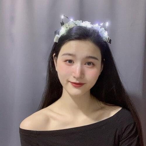 10 Piece Women Girls Fashion Sexy Lace Bell Cat Ear Led Hair Band Hair Headdress Ornament Party Christmas Gift Accessories