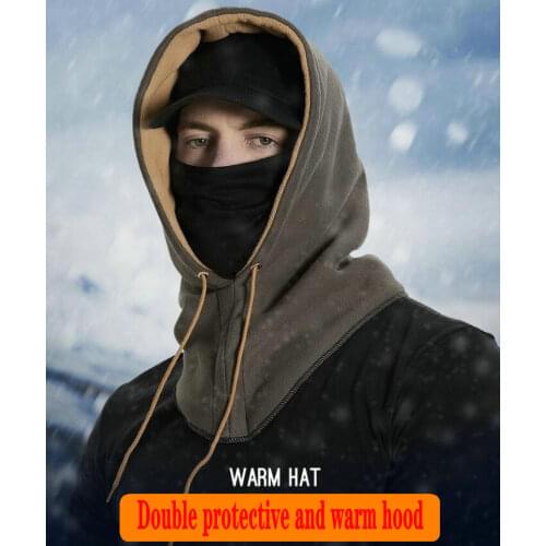 Winter hat mens polar fleece hood outdoor sports ski riding double layer plus fleece warm and dustproof mask