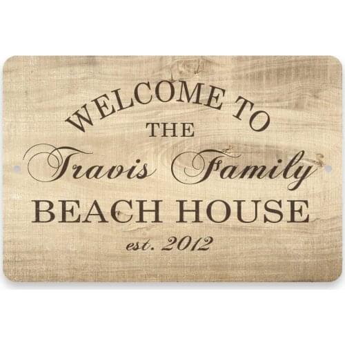 Tin Signs Personalized Subtle Wood Grain Look Welcome To The Family Beach House Metal Room Welcome Sign Home Decor 8X12inch