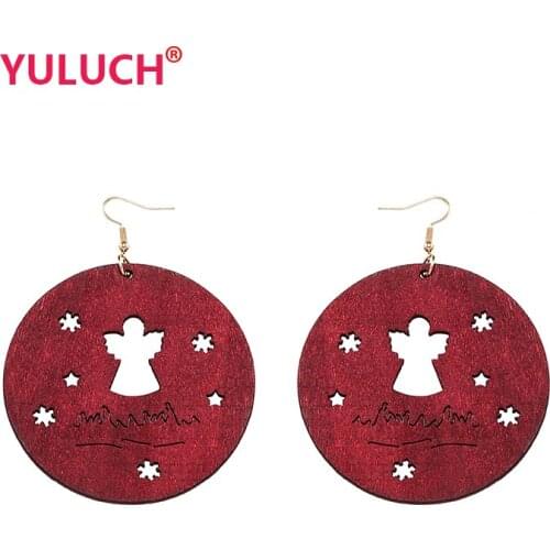 YULUCH 3 colors wooden vintage ethnic jewelry drop earrings for hollow angel snowflake pendant fashion woman earrings gift