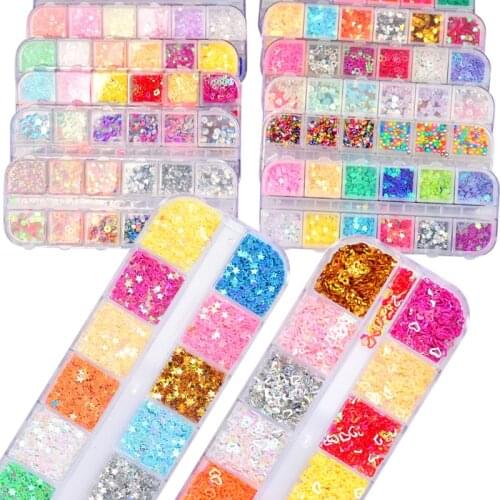 1 Case Laser Dazzling Flakes Slice Mixed Size Color Holographic Nail Glitter Sequins 3D Nails Art Tips