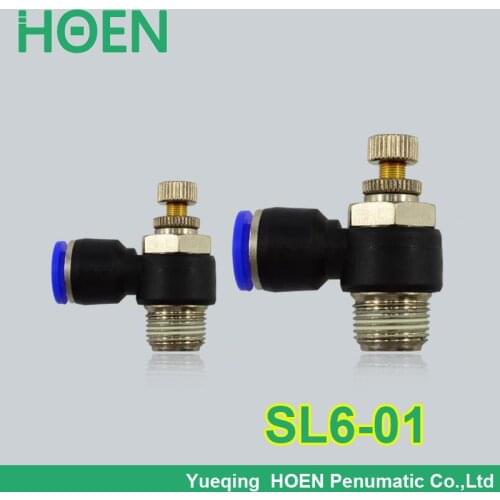 100pcs/lot SL 6MM-1/8" Pneumatic Throttle Valve Quick Push In 6MM Tube 1/8" Inch SL6-01 Air Fitting Connector Flow Controller