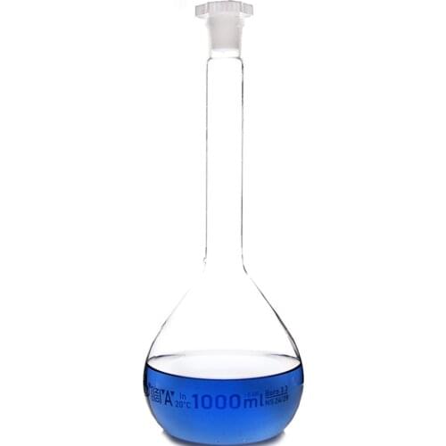 1000ml Transparent Lab Borosilicate Glass Volumetric Flask with plastic Stopper Office Lab Chemistry Clear Glassware Supply