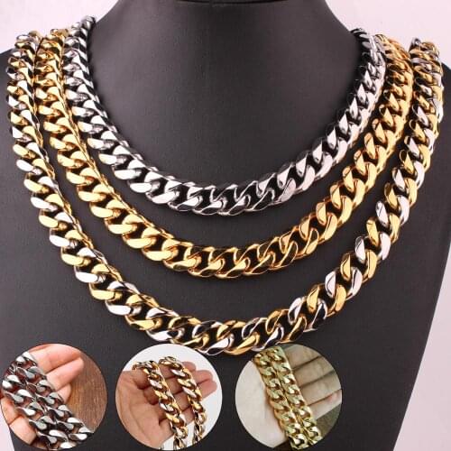 15mm Nice Mens Womens Cuban Link Necklace Hip Hop Stainless Steel Collar Choker Punk Boy Jewelry Accessories 18inch-36inch