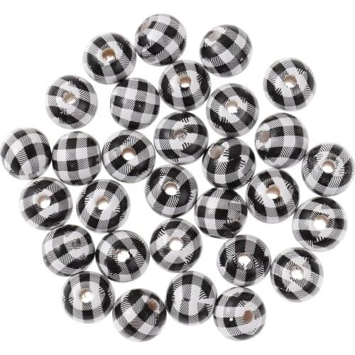 30Pcs 16mm Natural Handmade Plaid Wood Beads Plaid Printed Wooden Loose Spacer Garment Beads DIY Jewelry Craft Beaded Accessory