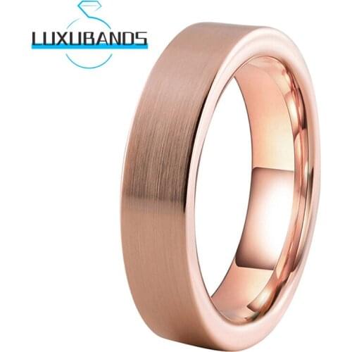 6MM Wemens Rose Gold Wedding Bands Flat Tungsten Engagement Rings Brushed Finished Comfort Fit