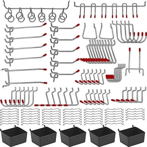 114 Pcs Pegboard Hooks Assortment with Metal Hooks Sets, Pegboard Bins, Peg Locks for Organizing Storage System Tools