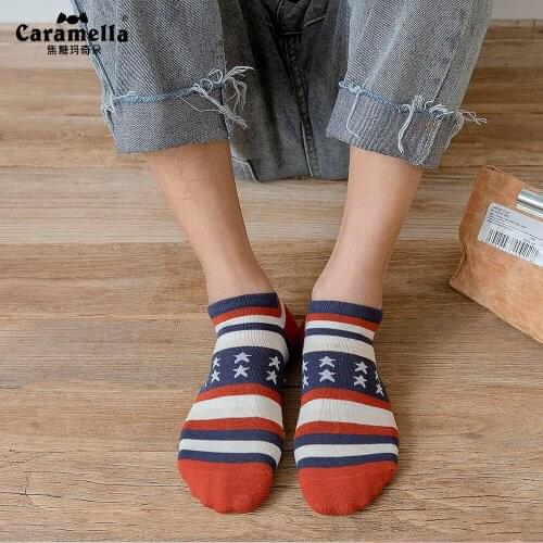 Caramella Mens Boys Campus Style Invisible Ankle Socks Cotton 4 Pairs/Lot