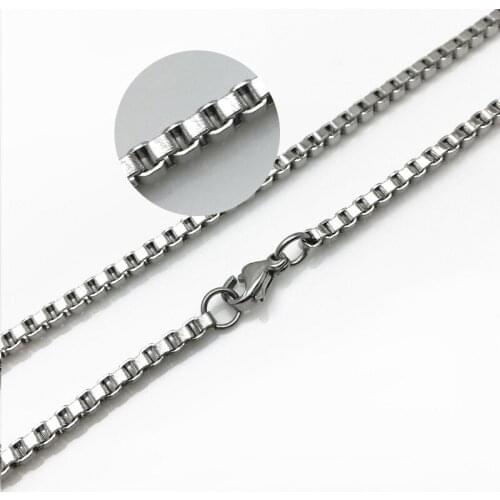 Stainless Steel Men Basic Necklace Box Chain High Quality Link Chain Necklaces 20-32'' Never Fade wide-2mm 3mm