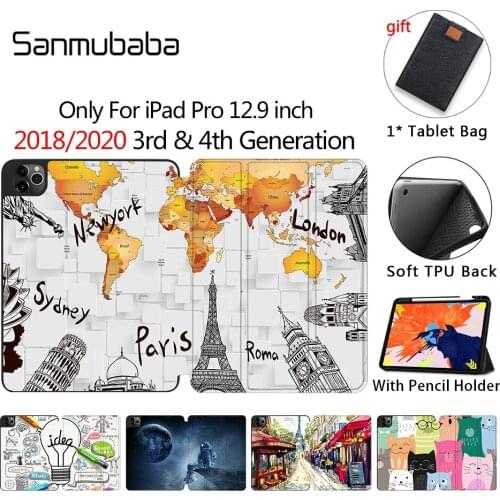 Sanmubaba 2020 Tablet Case For iPad Pro 12.9 inch A2229 A2233 With Pencil Holder TPU Soft Back+PU Leather Flip Smart Cover coque