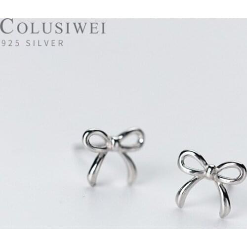 Colusiwe Cute Hollow Out Bowknot Stud Earrings Femal Simple Style Real 925 Sterling Silver Earrings for Women Stylish Jewelry