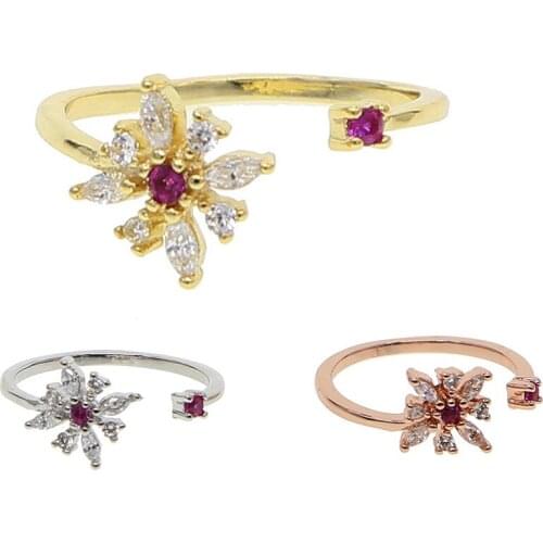 Elegant Trendy Tiny Crystal Flower Adjustable Open Rings Women wedding delicate dainty minimal Jewelry