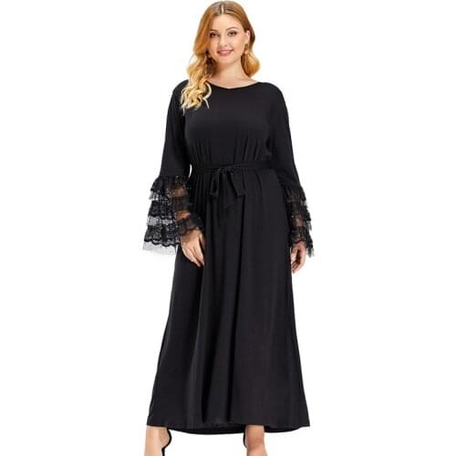 2021 Cotton Woman Abaya Muslim Casual Black Dress Patchwork Women Long Sleeve Dress for Muslim Women Dubai Muslim Prayer Dress
