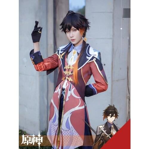 Game Genshin Impact Zhongli Cosplay Halloween Genshin Impact Zhong li Costume Outfit Wig
