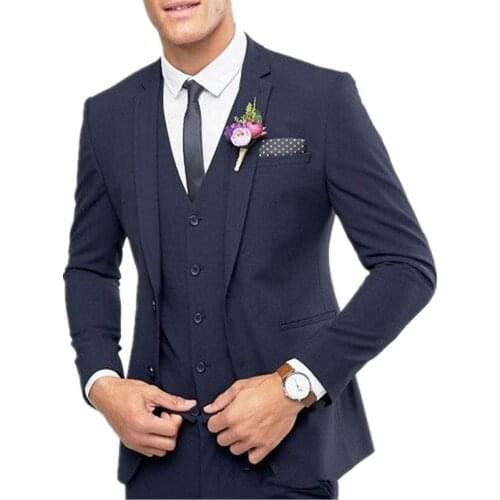 Custom Made Navy Blue Wedding Suits Best Man Blazer Tuxedos Groom 3 Pieces Business Men Suits Terno Masculino (Jacket+Pants+Vest