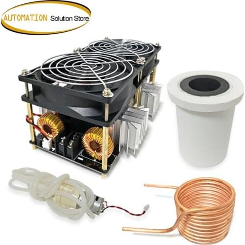 1800W ZVS Induction Heater Induction Heating PCB Board High frequency Heating Machine Melted Metal + Coil Mayitr+ Crucible+Pump