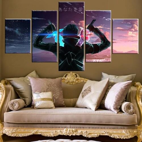 Canvas Painting Anime Sword Art Online Kazuto Kirigaya Picture 5 Pieces HD Print Poster Wall Art Nordic Living Room Home Decor
