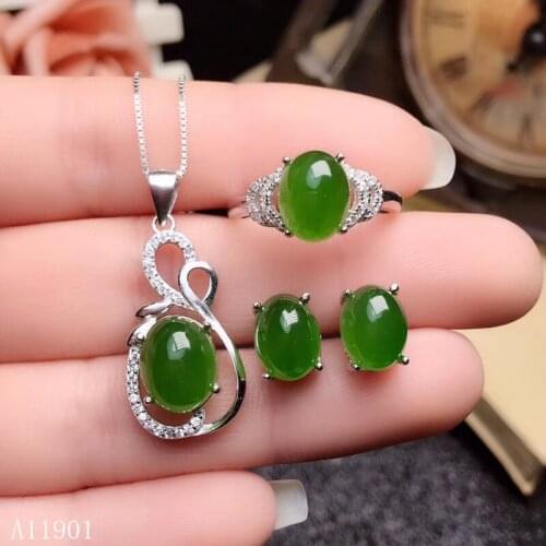 KJJEAXCMY boutique jewels 925 Silver-inlaid Natural Ruby Jasper Girl Ring Necklace Hanging Ear Nail Support Identification