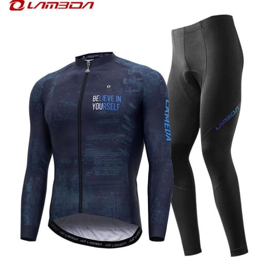 LAMBDA 7 to 19 degrees Celsius cycling jersey sets men long sleeve bicycle skinsuit autunm and winter warm fleece mtb bike suits