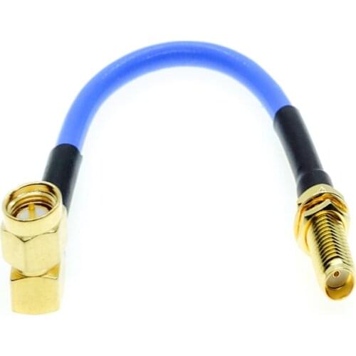 SMA male right angle RA to SMA female Bulkhead connector RG402 .141" Semi flexible rigid Coaxial cable blue
