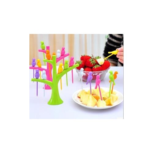 Creative Cooking Tools Fashion Fruit Fork Set Cute Treetops Bracket Bird Fork for Fruit Eco-Friendly Cutlery Set 6 Fork / Set