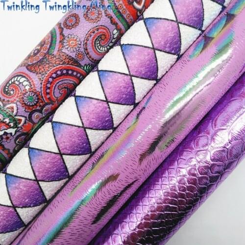 Diamonds Printed Chunky Glitter Leather, Flowers Printed Faux Fabric Metallic Leather For Bow 21x29CM Twinkling Ming KM435