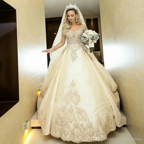Hot Gorgeous Sheer Long Sleeves A-Line Wedding Dresses Lace Appliques Beaded Bridal Gowns Long Robe De Marriage Plus Size