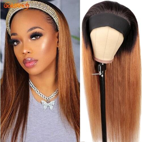 New Arrival Ombre Blonde Headband Wig Human Hair Straight 1b 30 Two Tone Color Remy Hair Brazilian Scarf HeadBands For Women