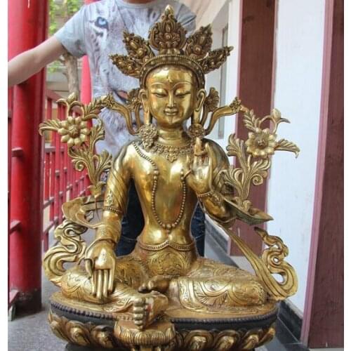 Wholesale factory Tibet Bronze Copper Gild Kwan-yin Buddhism Statue Green Tara Guanyin Bodhisattva