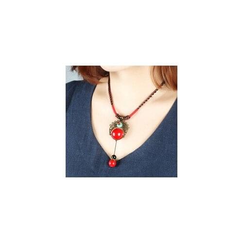 Wholesale Jewelry Women ethnic necklace red,New fashion stones green vintage nature stones necklace, brass choker necklace