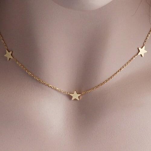 Stainless Steel Necklace For Women Star Party Womens Pendant Necklace Choker Necklaces Simple Ladies Pentagon-Star Jewelry Gift